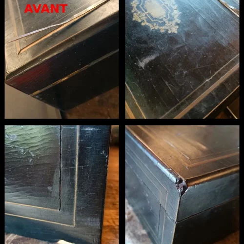 Photo d'une grande boîte Napoléon 3 avant restauration